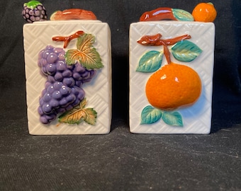 Pair of Hand Painted Staffordshire Jam/Jelly Jars. Japan.