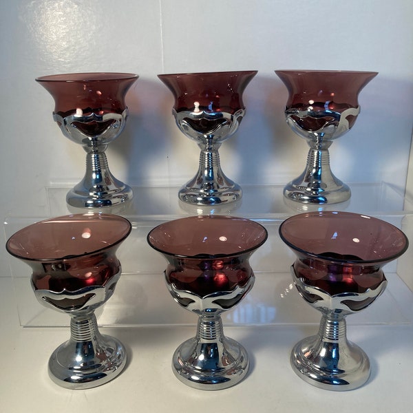 Art Deco Cambridge Amethyst Glass and Farber Brothers Chrome Stems. Set of 6 [beesme]