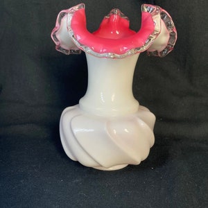 Fenton Peach Crest Crimped Cased Wave Vase