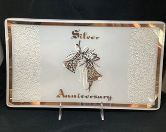 Vintage Houze Glass Silver Anniversary Tray/Dish - Price Reduction!