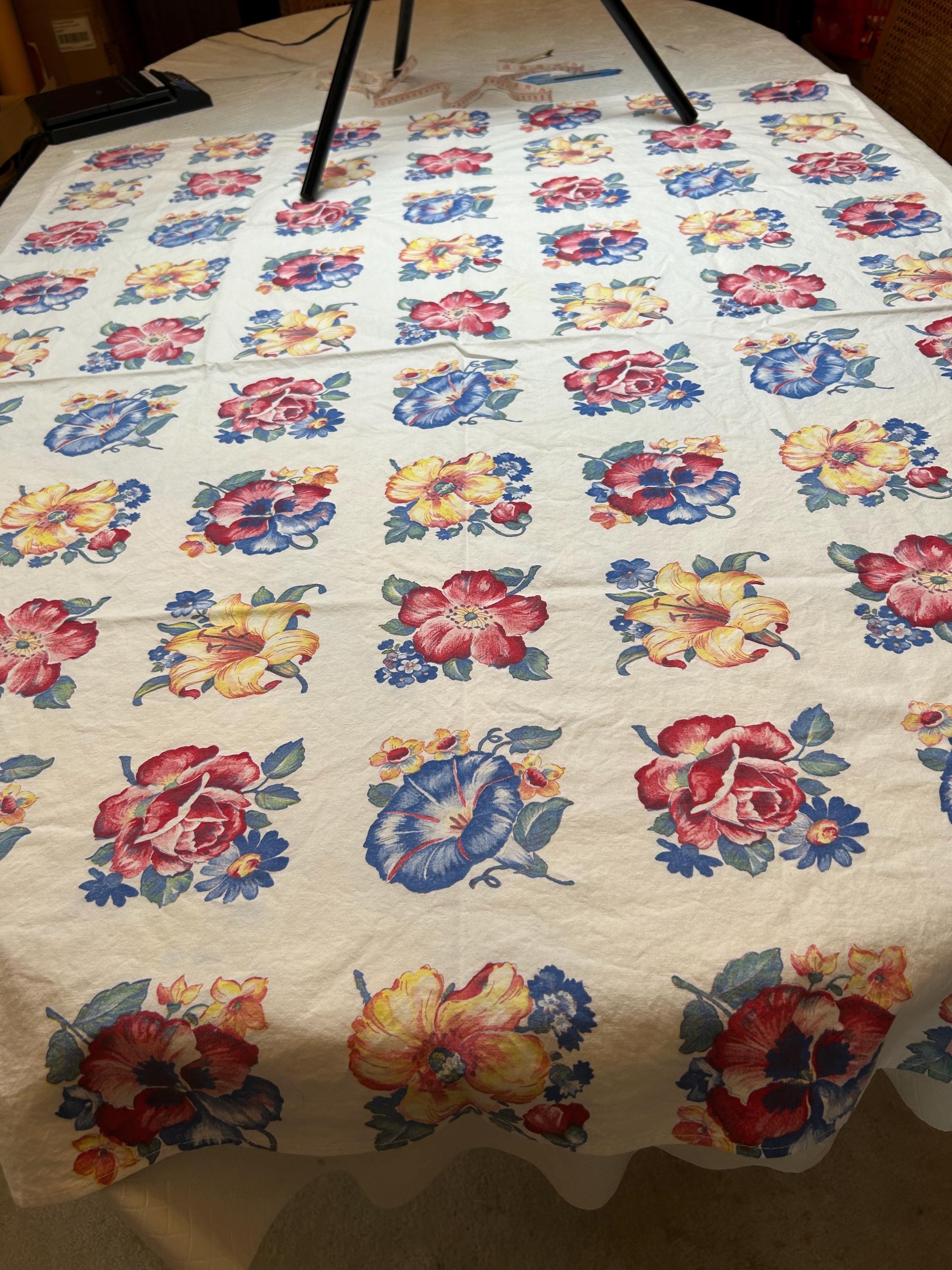 Vintage Cotton Morning Glory and Roses Tablecloth [ beesme]