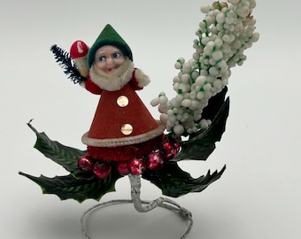 Vintage 1950's Flocked Cardboard Japan Santa on Wire Base