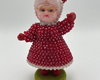 Vintage 70s Beaded Blow Mold Mrs Clause.