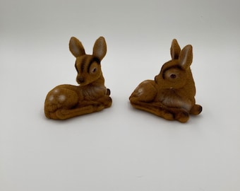 Pair of Flocked Blow Mold Fawns Hong Kong [beesme]