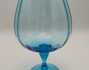 Light Blue MCM Empoli Blown Glass Ribbed Large Snifter/Stemmed Compote [beesme]