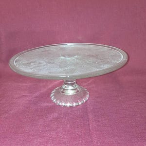 Vintage Jeannette Harp Pattern Pressed Glass Pedestal Cake Dessert Stand Server [104]