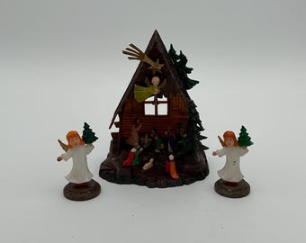 60s Hong Kong Plastic Manger Nativity Set Plus Two Bonus Angels [beesme]