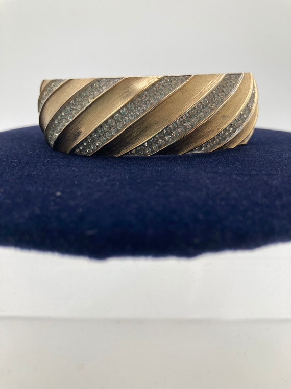 Trifari Brushed Gold Tone Bracelet with Pave' Rhin