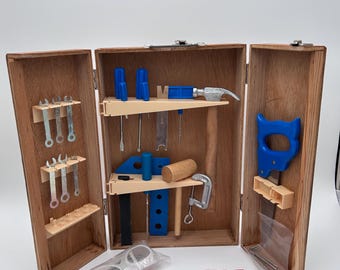 Vintage 1980 Natural Science Industires Billy Builder Tool Set in Wooden Case. Never used. Complete.