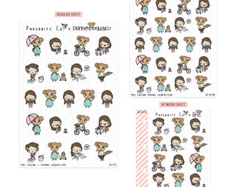 Stickers personnages printaniers PBxPMC (GC-027) - 1 feuille d'autocollants ~ Collaboration PlannerMonkeyCo