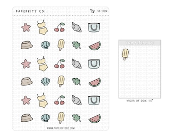 Cute Summer Beach Icons (ST-189) - 1 Sticker Sheet // For Planners and Scrapbooking