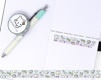 Washi Tape - 15mm - Gradient Planning/Stationery Icons with Silver Foil (WS-043)
