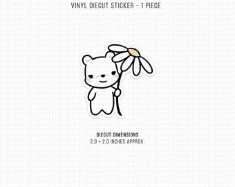 Bear Character - Daisy Flower Vinyl Diecut Sticker (DC-009) - 1 Piece - Note: Item is NOT Waterproof