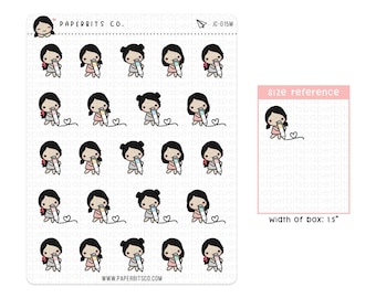 Girl Character - Cute Stationery Pens (JC-015) - 1 Sticker Sheet // For Planners and Bullet Journals