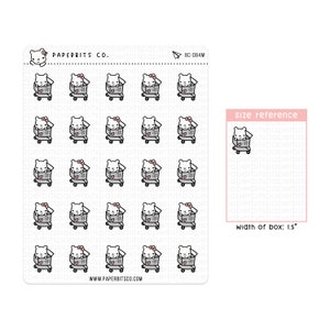 Bear Character - Shopping Cart/Grocery Shopping (BC-084) - 1 Sticker Sheet // For Planners and Bullet Journals