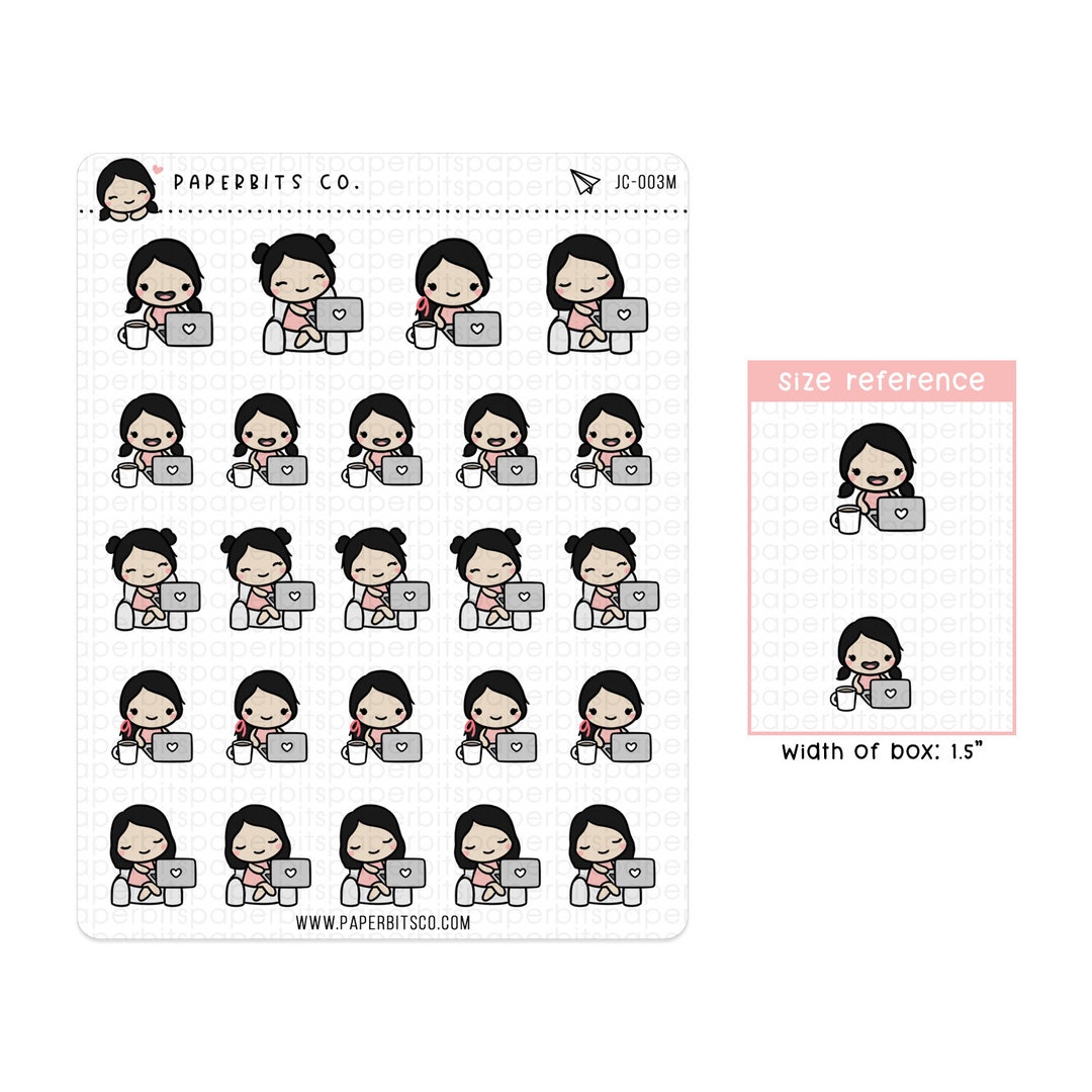 Woman On Computer Sticker Girl Character - Working on Laptop/working From Home (JC-003) - 1 ...