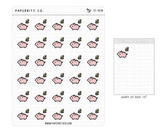 Cute Piggybank Icons (ST-187) - 1 Sticker Sheet // For Planners and Scrapbooking