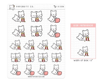 Bear Character - Couple's Movie Night (BC-009) - 1 Sticker Sheet // For Planners and Bullet Journals