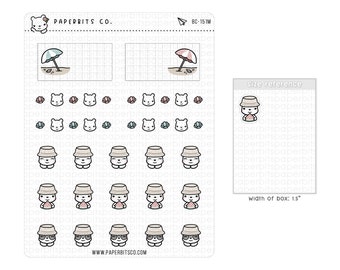 Bear Character - Bucket Hat Bears and Seashell Dividers (BC-151) - 1 Sticker Sheet // For Planners and Bullet Journals
