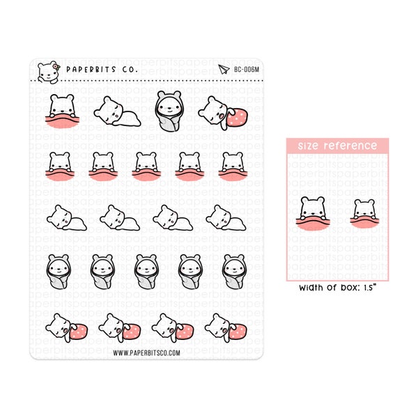 Bear Character - Lazy Day/In Bed (BC-006) - 1 Sticker Sheet // For Planners and Bullet Journals