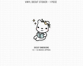 Bear Character - Celestial Reading Vinyl Diecut Sticker (DC-011) - 1 Piece - Note: Item is NOT Waterproof