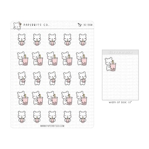 Bear Character - Boba Tea/Bubble Tea (BC-180) - 1 Sticker Sheet // For Planners and Bullet Journals