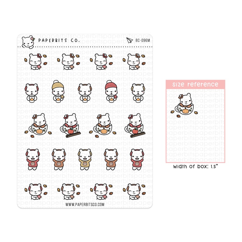 Bear Character Fall/Autumn Cozy Vibes BC-096 1 Sticker Sheet // For Planners and Bullet Journals image 1