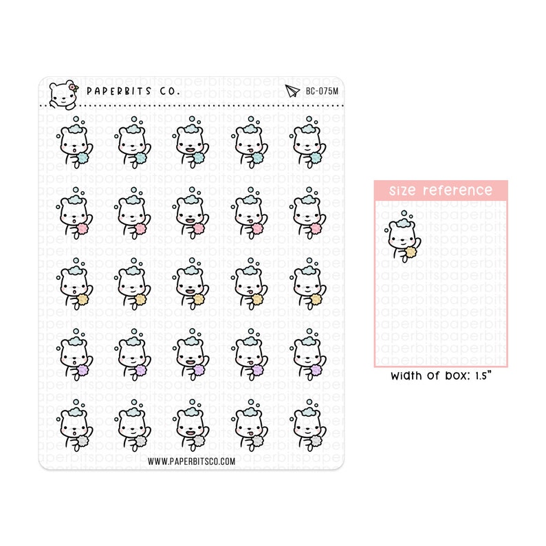 Bear Character Bath Time BC-075 1 Sticker Sheet // For Planners and Bullet Journals image 1