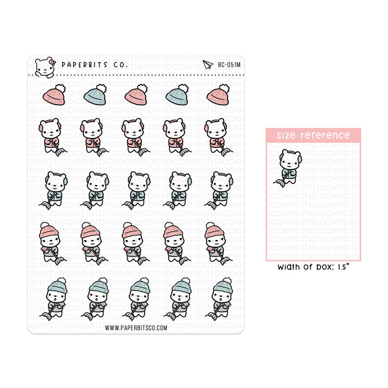 Bear Character Shoveling Snow BC-051 1 Sticker Sheet // For Planners and Bullet Journals image 1