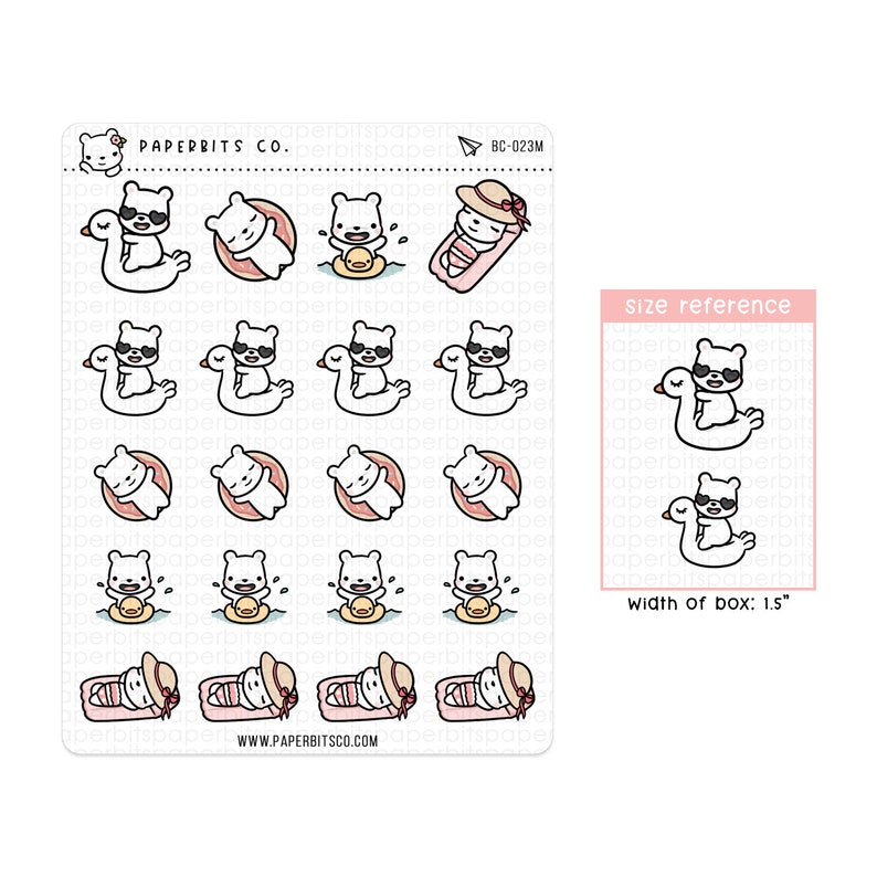 Bear Character Beach Inflatable Floats BC-023 1 Sticker Sheet // For Planners and Bullet Journals image 1