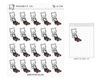 Bärenmotiv – Rasenmäher/Rasenmähen (BC-279) – 1 Stickerbogen // Für Planer und Bullet Journals