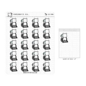 May include: A sheet of 16 stickers featuring a white bear character on a stair climber. The stickers are 1.5 inches wide and are perfect for adding a fun and whimsical touch to your planner, journal, or laptop.
