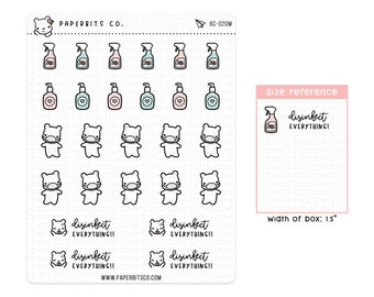 Bear Character - Nettoyage et désinfection (BC-020) - 1 feuille d’autocollants // Pour les planificateurs et les Bullet Journals