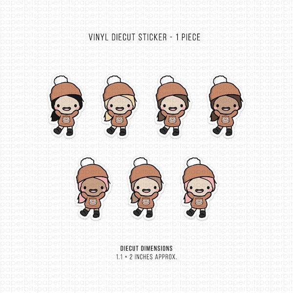 Fall/Autumn Girl Character Vinyl Diecut Sticker (DC-003) - 1 Piece - Note: Items are NOT Waterproof