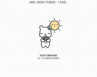 Bear Character - Spring Garden Vinyl Diecut Sticker (DC-014) - 1 Piece - Note: Item is NOT Waterproof