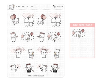 Bear Character - New Years 2023 (BC-123) - 1 Sticker Sheet // For Planners and Bullet Journals