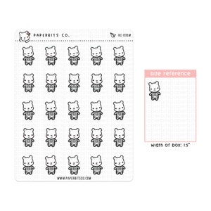 Puede incluir: Una hoja de 20 pegatinas transparentes con ilustraciones en blanco y negro de osos esqueleto. La hoja tiene 1,5 pulgadas de ancho. El texto "PAPERBITS CO." y "BC-095M" está impreso en la hoja.