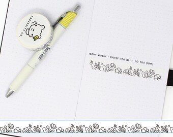 Washi Tape - 15mm - White Floral Line Art - No Foil (WS-026)