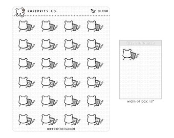 Bear Character - Reading, Studying or Drawing on the iPad (BC-139) - 1 Sticker Sheet // For Planners and Bullet Journals