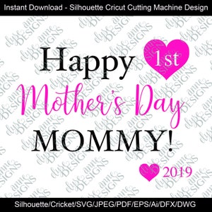 SVG / DXF - Buona 1a festa della mamma mamma! - Instant Download Silhouette Cricut - Baby Holiday - Baby Primo anno (Cute Vector Art / Saying)