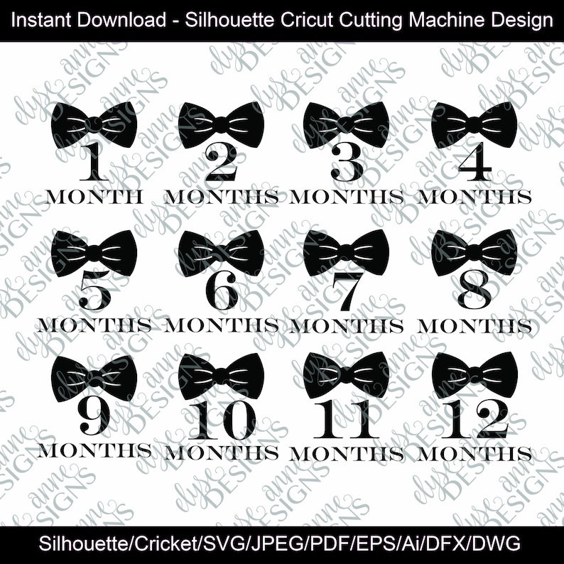Download SVG/DFX Instant Download: Bowtie Theme Baby Monthly Photo 12 | Etsy