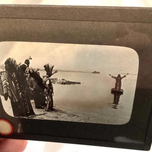 Indiaanse band/stam c1900 * Toverlantaarnglasplaat * Inheems Amerika * Fotografische afbeelding * Ceremonie aan de kust en in het water