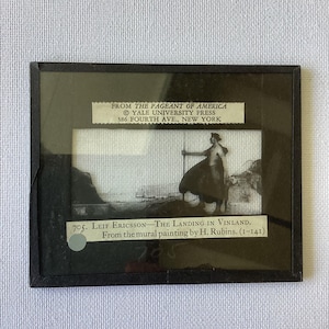 Leif Ericsson Landing in Vinland from Rubins’ Mural Antique Magic Lantern Glass Slide Photo * Yale University Press Pageant of America