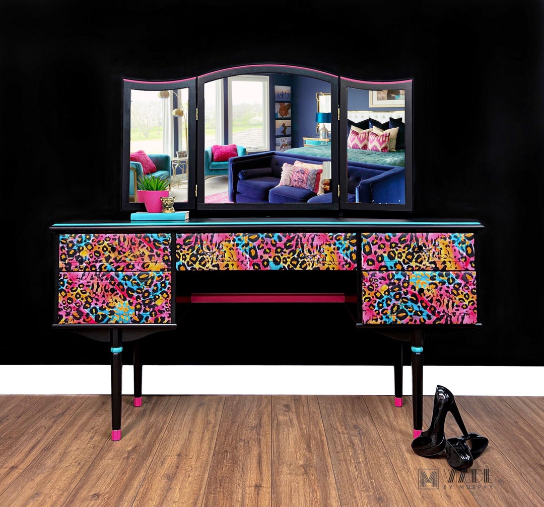 Dressing Table in Pink and Blue Home Office Desk Console Table Etsy UK