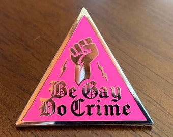 Be Gay Do Crime Pin -- Pink Triangle Pin -- Hard Enamel Pin