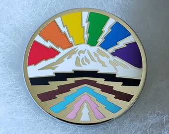 Rainbow Mountain Pin - Progressive Rainbow Flag Pride Pin - The Mountain is Out!