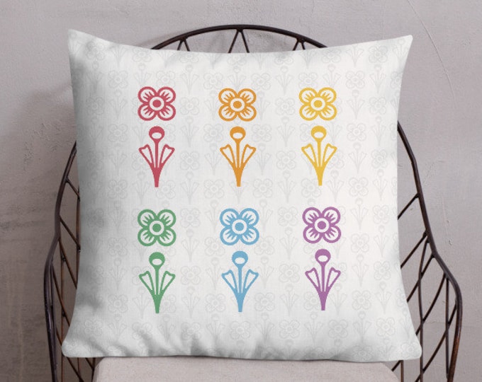 Mid-Century Modern Rainbow Flower Pillow