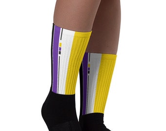 Nonbinary Pride Socks - Racing Stripe Edition - Nonbinary Pride Flag Socks - Enby Socks