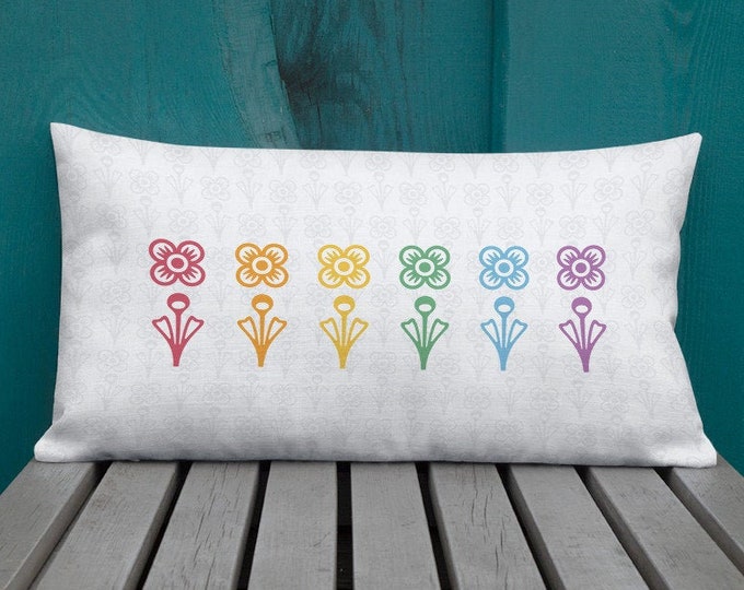 Mid-Century Modern Rainbow Flower Lumbar Pillow