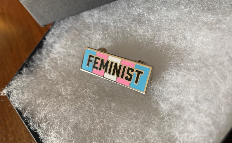 Feminist Trans Flag Pin Hard Enamel Pin Transgender Pride Pin Pink, Blue, White, pin image 4